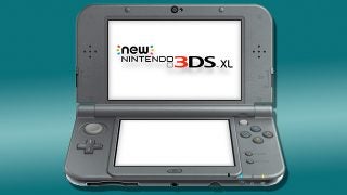 New Nintendo 3DS XL handheld console open on a blue background