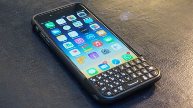 iPhone 6 with Typo 2 physical keyboard case attached.