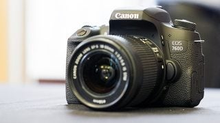 Canon EOS 760D DSLR camera on a table.