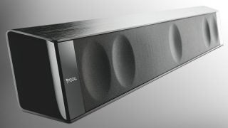 Focal Dimension soundbar with five drivers on grey background
