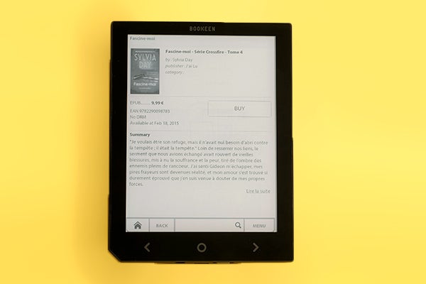 Cybook Ocean e-reader displaying an ebook store page.