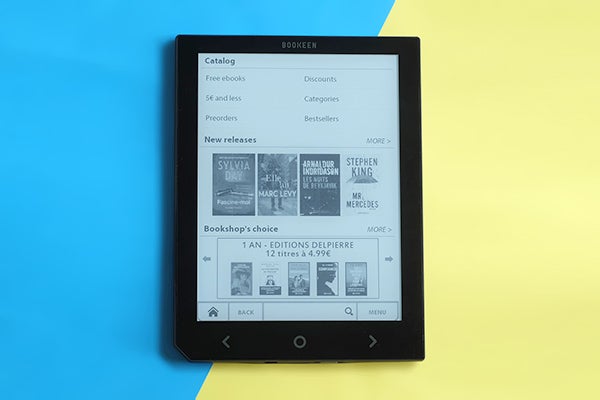 Cybook Ocean e-reader displaying its digital bookstore interface.