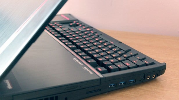 MSI GT80 Titan laptop keyboard and side ports view.