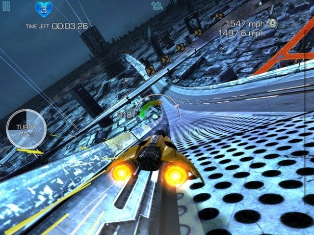 In-game screenshot of AG Drive racing game with high speedometer reading.