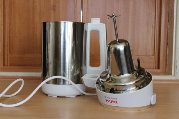 Tefal Easy Soup maker on wooden countertop.