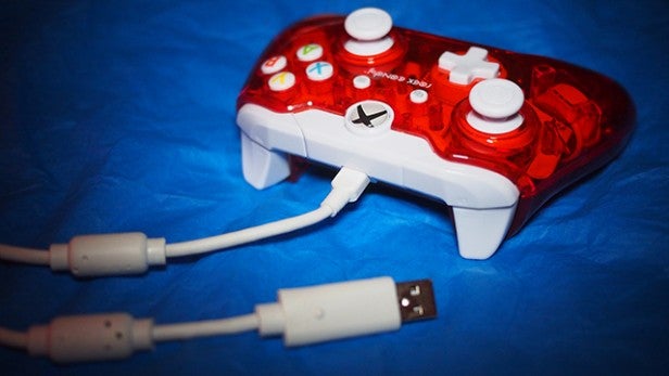 Red Rock Candy Wired Controller for Xbox One with USB cable.