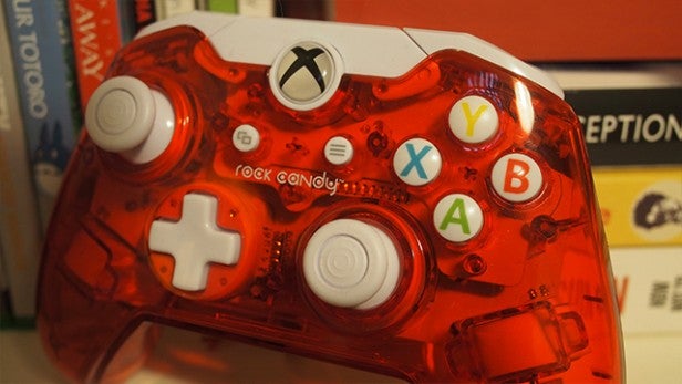 Red Rock Candy Wired Controller for Xbox One on deskRed Rock Candy Wired Controller for Xbox One on books.