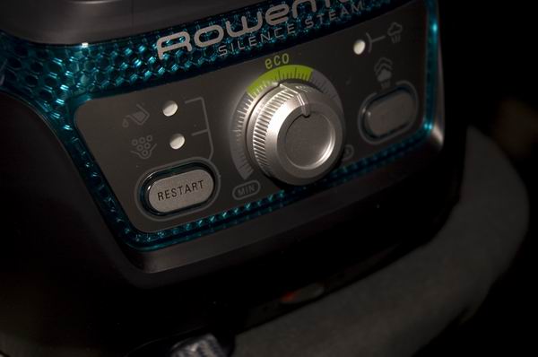 Close-up of Rowenta Silence Steam iron's control panel.