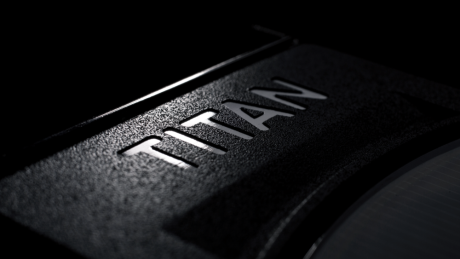 Close-up of Nvidia GeForce GTX Titan X graphics card with logo.