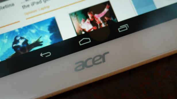 Close-up of Acer Iconia Tab 10 navigation buttons.