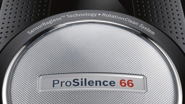 Close-up of Bosch vacuum cleaner's ProSilence 66 technology badge.