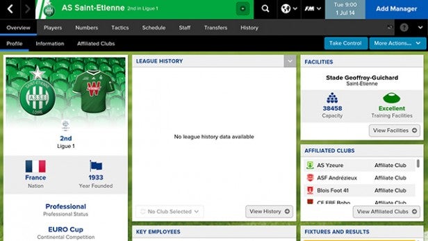 Screenshot of Football Manager Classic 2015 game interface.
