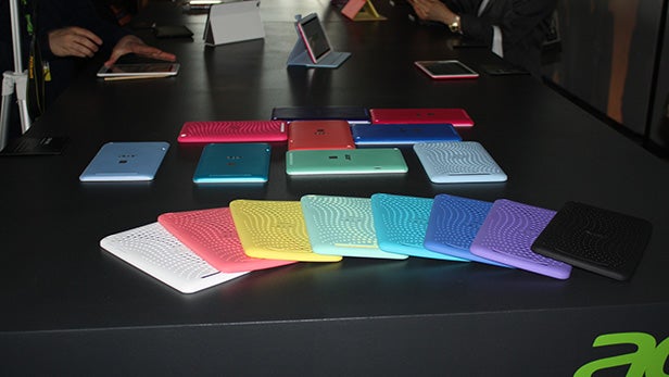 Acer Iconia One 8 tablets in various colors on display