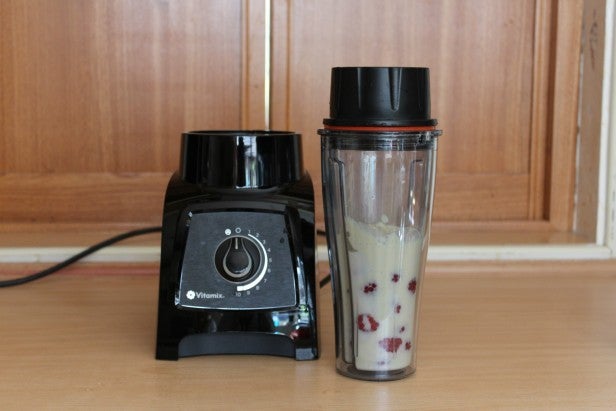 Vitamix S30 blender with smoothie ingredients ready to blend.