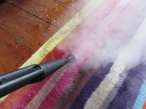 Polti Vaporetto Airplus steam cleaner in use on a carpet.