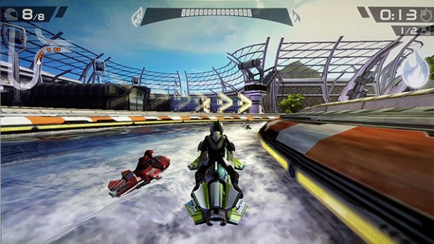 Screenshot of a high-speed racing game on an Android device.