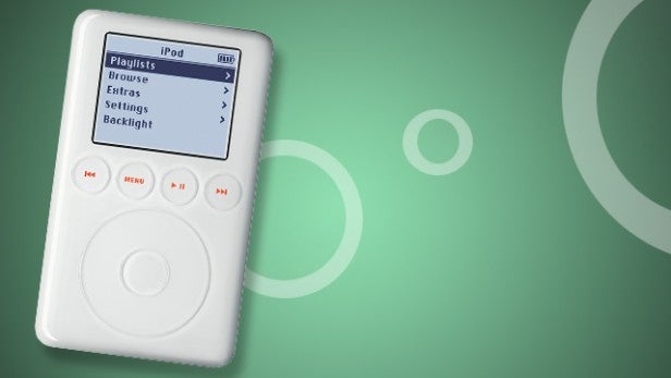 The Apple iPod 3rd generation on a green background