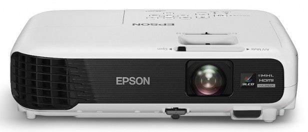 Epson EB-U04Epson projector front view showing lens and connectivity ports.