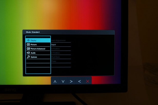 BenQ GW2270Monitor displaying its on-screen menu with color gradient background.