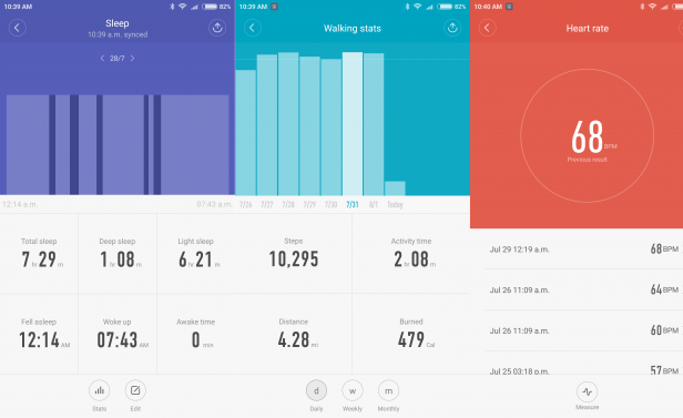 Xiaomi Mi Band 2Xiaomi Mi Band 2 on box next to smartphone displaying fitness app.Xiaomi Mi Band 2 app screenshots showing sleep, walking stats, heart rate.