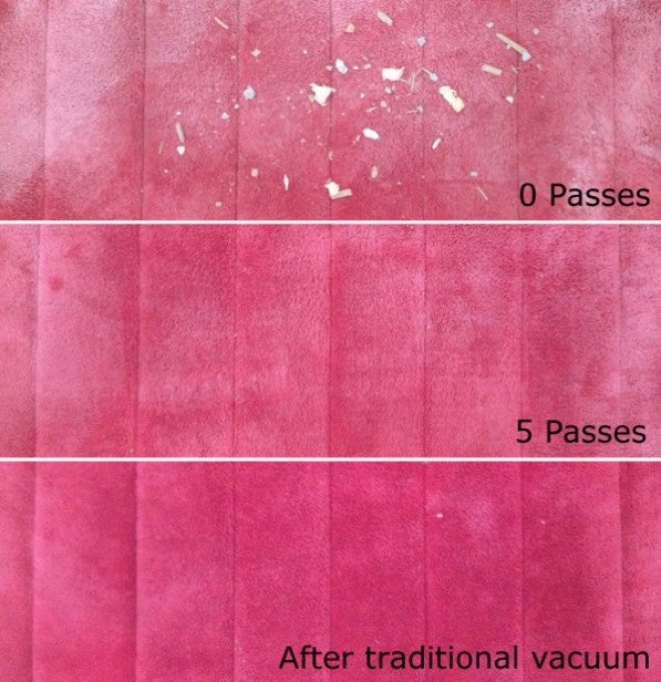 Carpet cleaning test comparing Gtech AirRam to traditional vacuum.