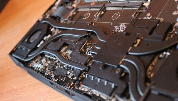 Aorus X7 V6 16Internal components of a laptop showing circuitry and hardware design