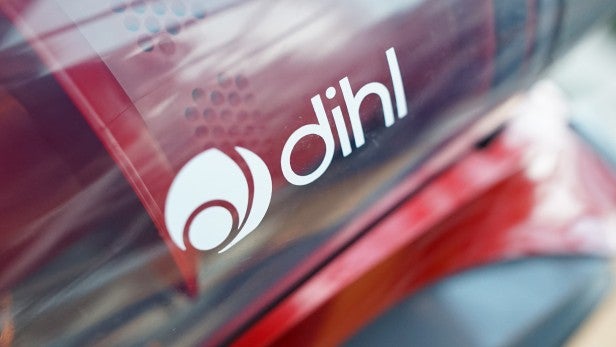 Dihl1400W 3Close-up of Dihl logo on a 1400W cylinder vacuum cleaner.