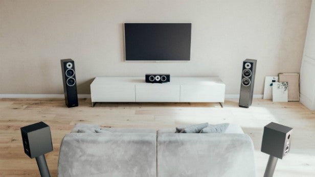 Dynaudio EmitDynaudio Emit 5.1 speaker system set up in living room.