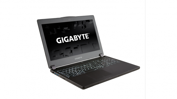Gigabyte P35X v6 1GIGABYTE laptop showcasing screen and keyboard design.