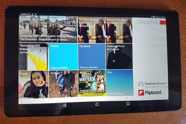 Vodafone Tab Prime 7 FlipboardTablet displaying Flipboard app interface with various news categories.