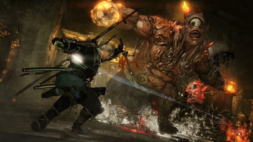 Samurai character battling a fiery ogre in Nioh: Complete Edition game.