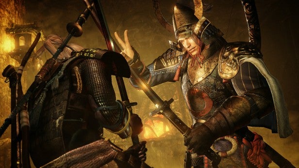 Samurai warriors locked in combat from Nioh game.