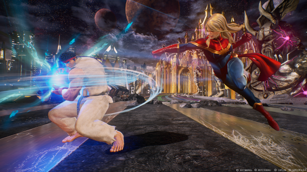 Marvel vs Capcom Infinite gameplay screenshot with characters fighting.