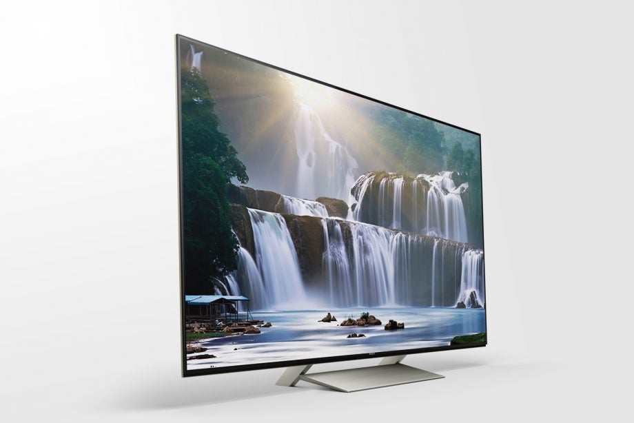 Modern television displaying a vibrant waterfall scene.
