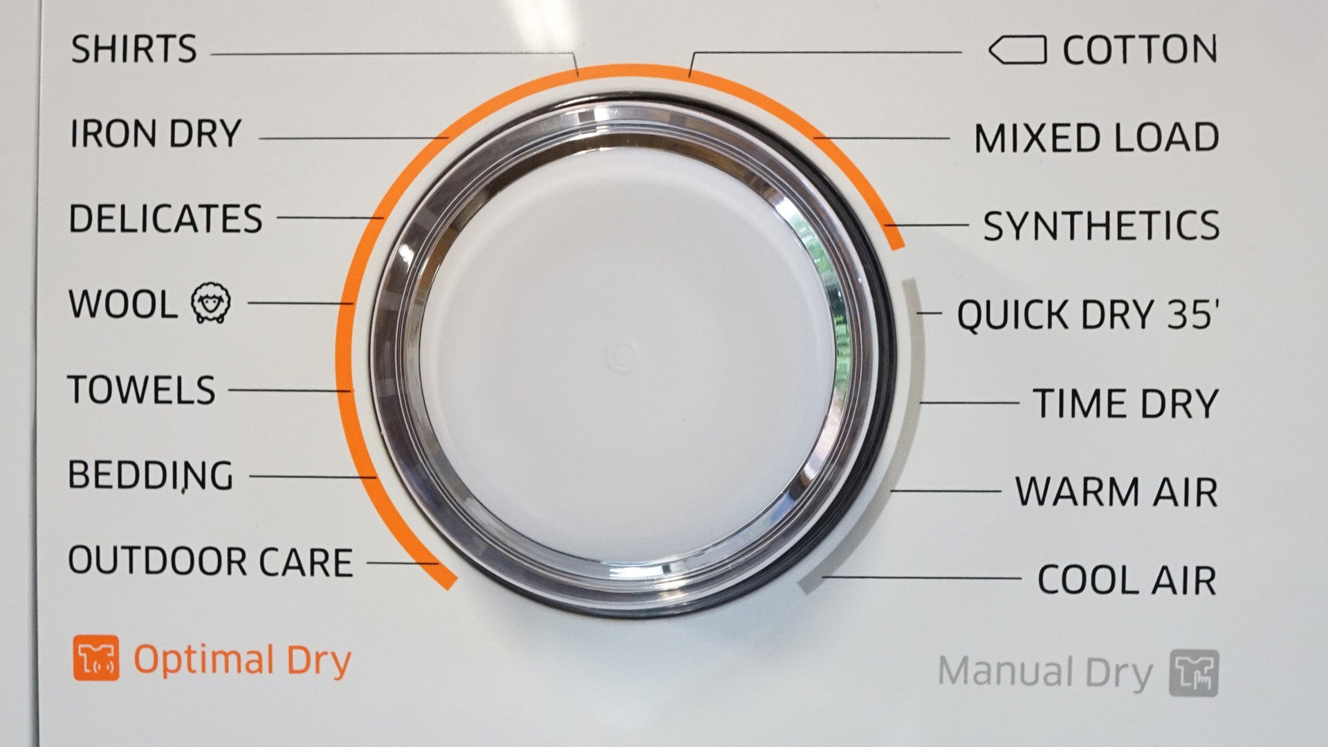 Samsung tumble dryer control panel with drying options.