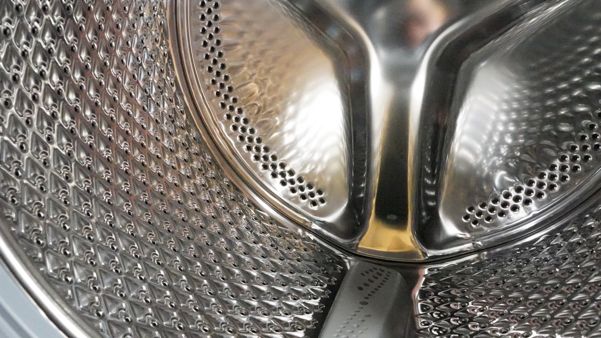 Close-up view inside Grundig washing machine drum.