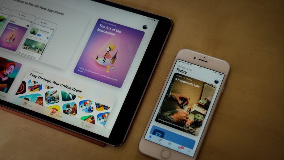 iPad and iPhone showing iOS 11 App Store redesign