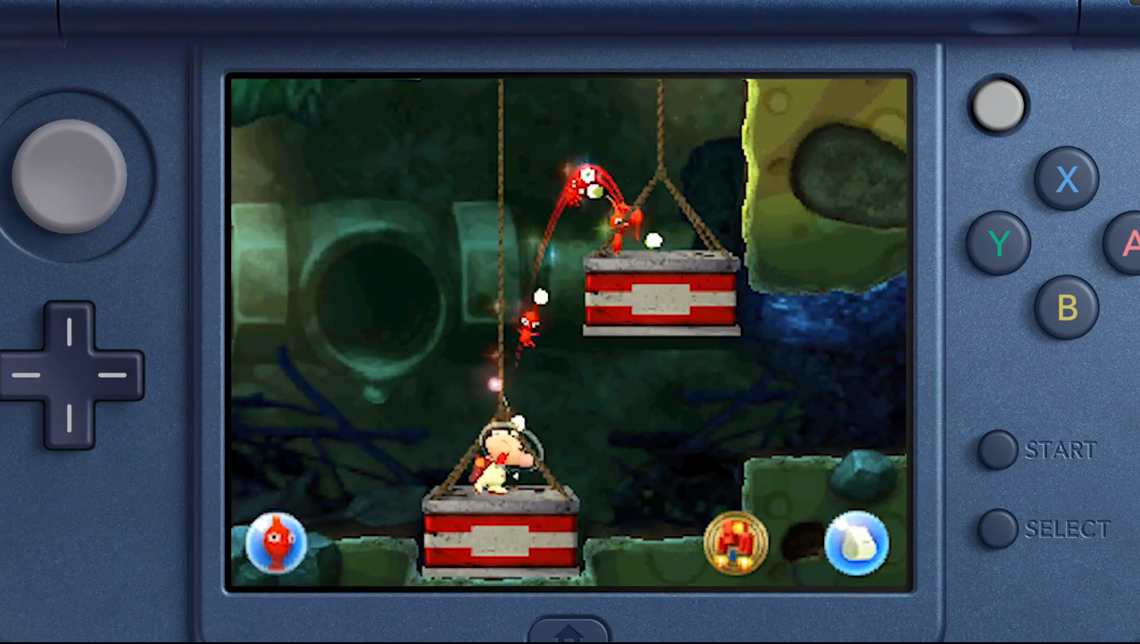 Hey! Pikmin gameplay screenshot on a handheld gaming console.