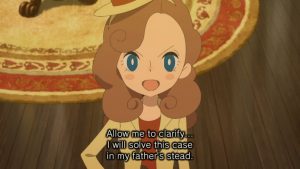 Katrielle from Layton's Mystery Journey game with dialogue text