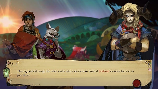 Screenshot from 'Pyre' showing characters during interactive narrative segment.