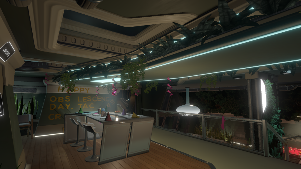 Futuristic interior with plants and 
