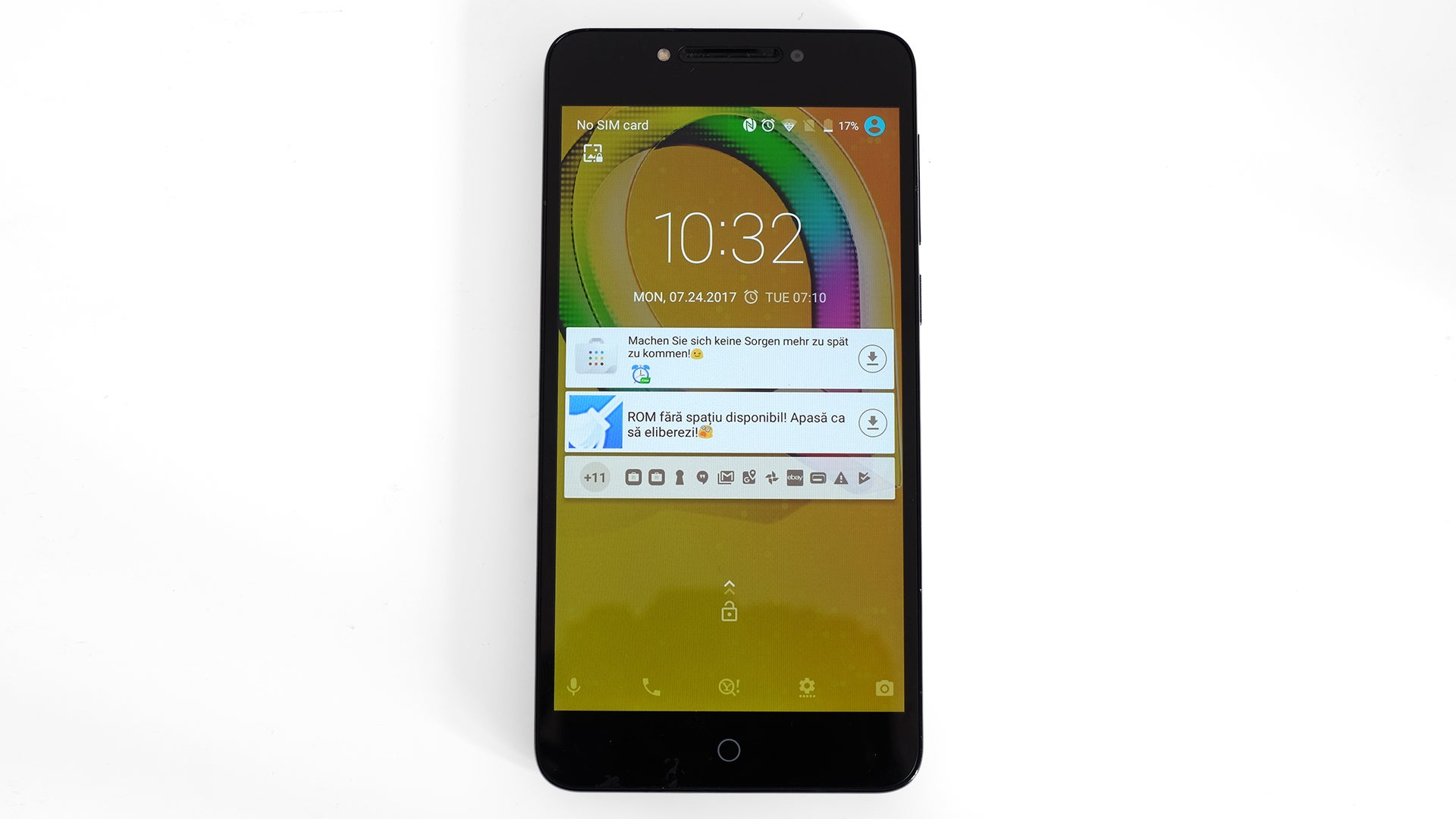 Alcatel A5 LED smartphone with notifications on screen.
