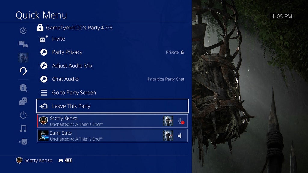 PS4 Quick menu