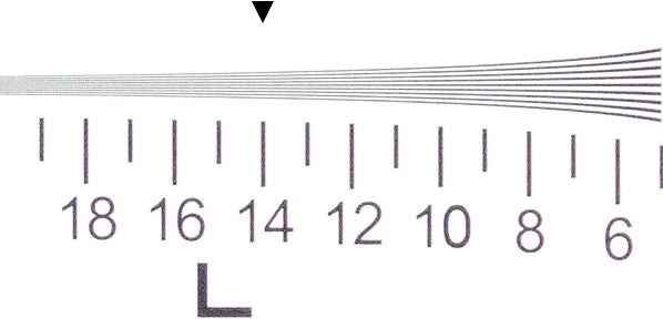 Lens distortion test chart with measurement scale.