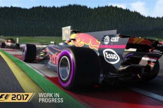 Screenshot from F1 2017 video game showing racing cars on track