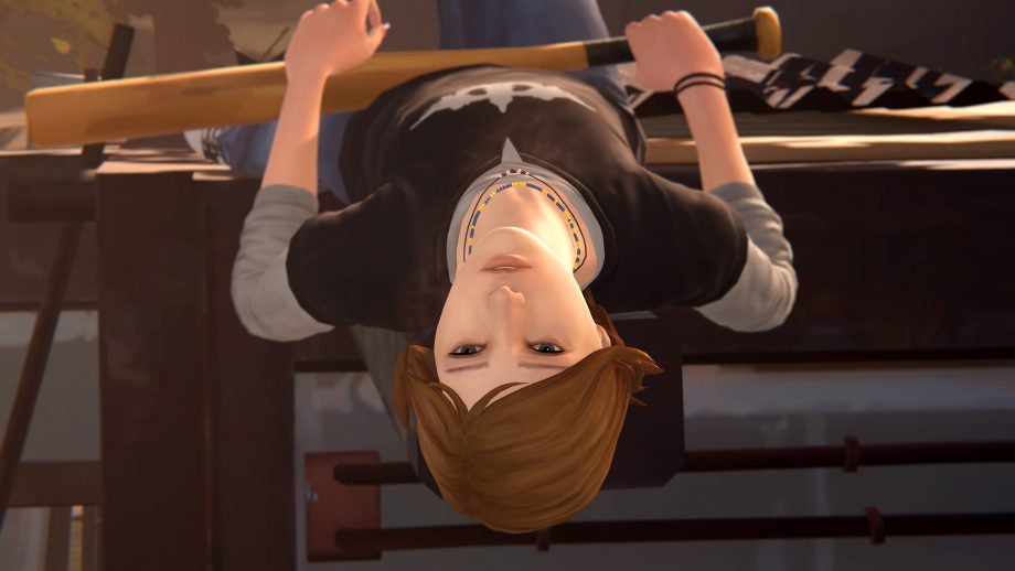 Character lying upside down on a stage in "Life is Strange."
