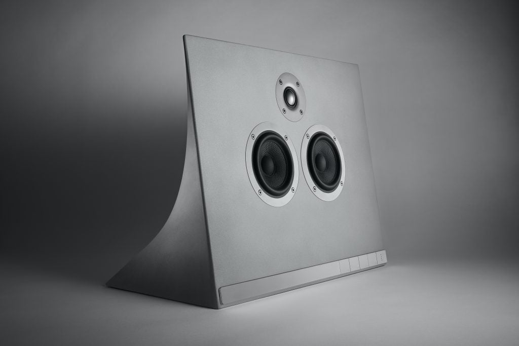 Master & Dynamic MA770 wireless speaker on grey background.