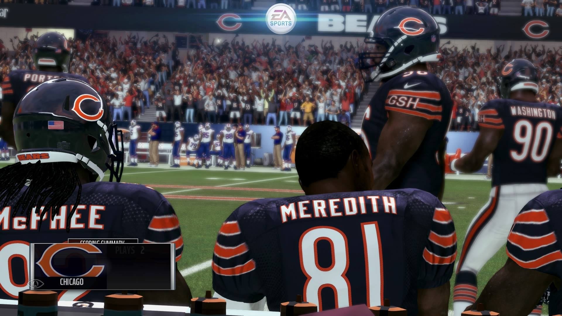 Madden 18 gameplay screenshot of Chicago Bears players on field.