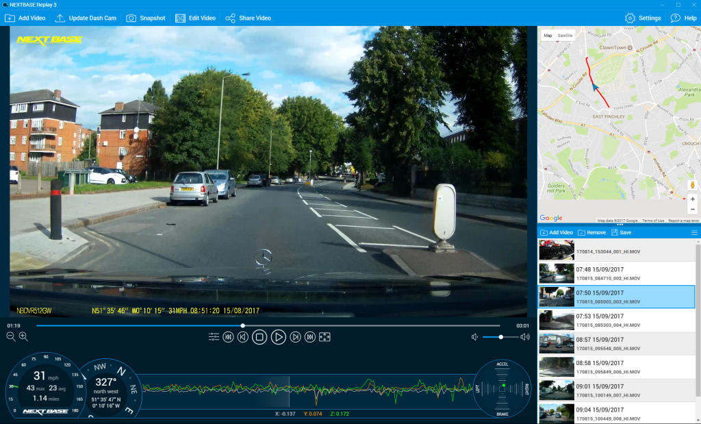 Nextbase 512GW dashcam footage with GPS and speed overlay.