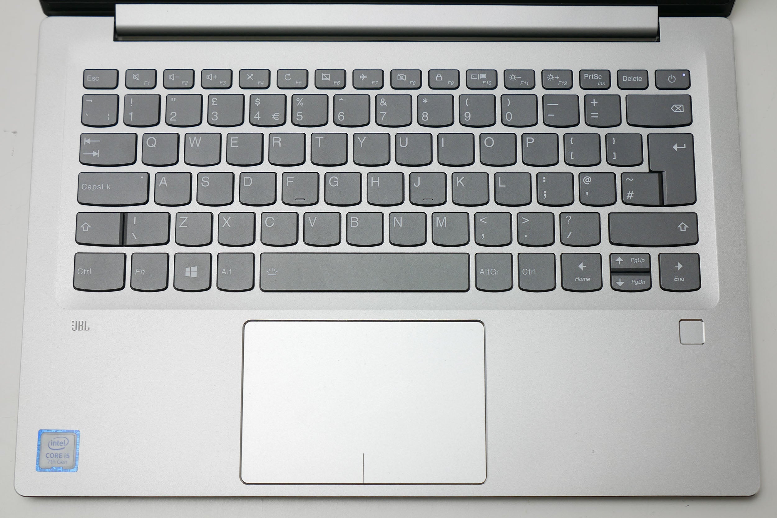 Lenovo IdeaPad 720S keyboard and touchpad close-up.